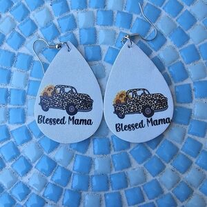 Faux Leather Earrings, between 2.5" and 3.5" NWT, Blessed MaMa Truck